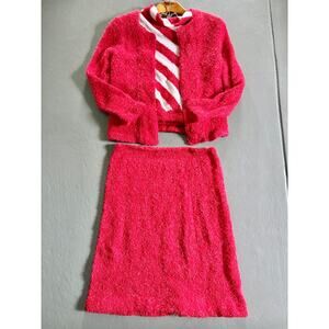 Y2K Cherry Red Fuzzy Knit 3 Piece Set Holiday Party Perfect Size S/M
